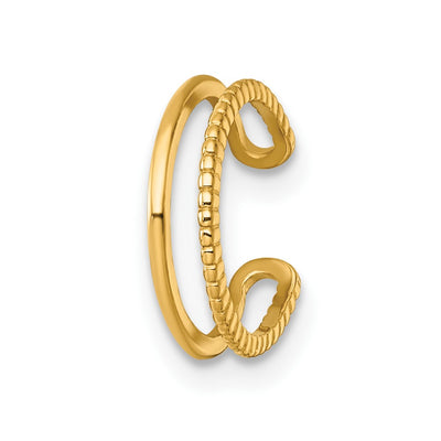 14K Polished and Textured 2-Row Single Ear Cuff