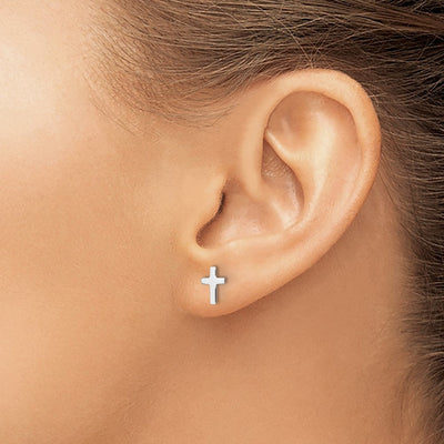 14K White Polished Latin Cross Post Earrings, 8.35 x 6.05mm