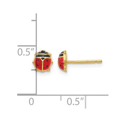14K Enameled Ladybug Earrings, 6 x 6mm