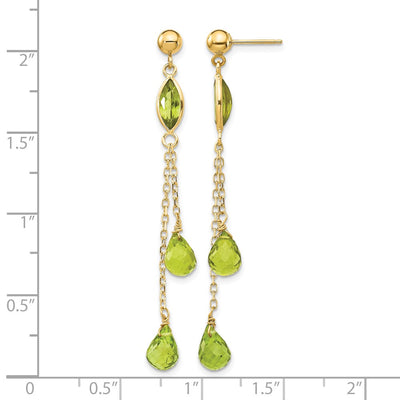 14K Peridot Dangle Earrings, 52 x 6mm