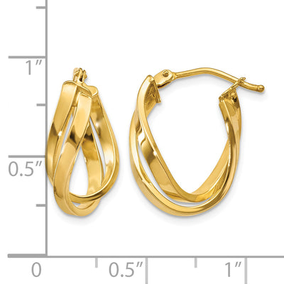 14K Twisted Hoop Earrings, 18.25 x 4mm