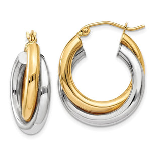 14k Two-tone Polished Double Tube Hoop Earrings (Style Z795)