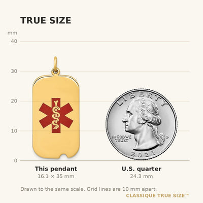 14K Dogtag Red Enameled Medical Jewelry Pendant