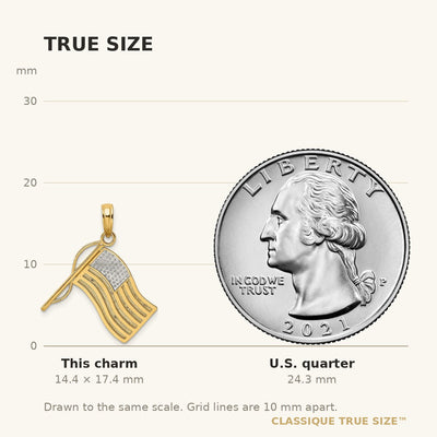 14K w/ Rhodium American Flag Charm