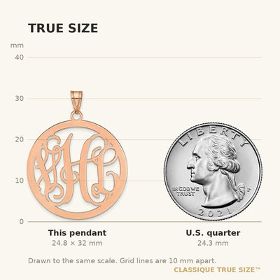 14K Rose gold Large Round Monogram Pendant