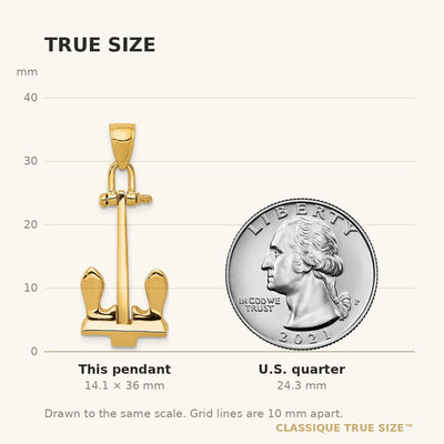 14K 3-D T-Bar Style Anchor Pendant