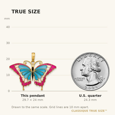 14K Blue and Red Enameled Butterfly Pendant