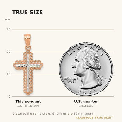 14K Rose Gold Rhodium Diamond Cut Cross Pendant