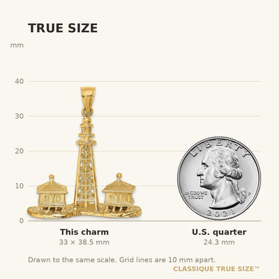 14K 3D Sanibel Island Lighthouse Charm, 38.5 x 13.6mm