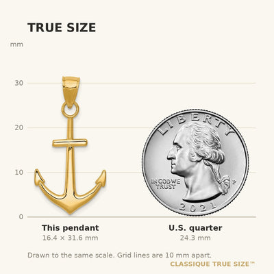 14K Gold Polished Anchor Pendant