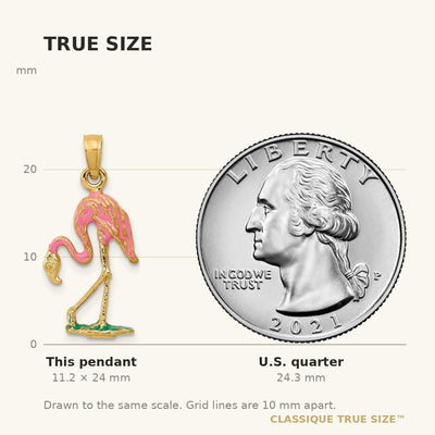 14K Enameled Flamingo Pendant