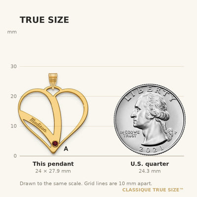 10K Yellow Gold One Name w/Birthstone w/14K Bezel Cut Out Heart Pendant