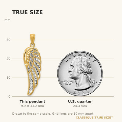 14K w/ Rhodium Polished Two Level Angel Wing Pendant