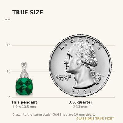 14K White Gold Checkerboard Created Emerald and Diamond Pendant