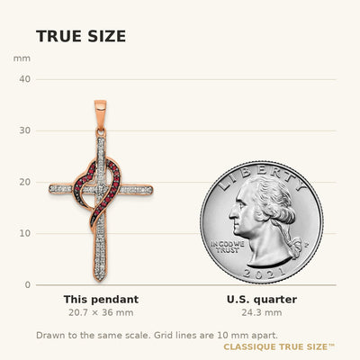 14K Rose Gold Red and White Diamond Cross w/Heart Pendant