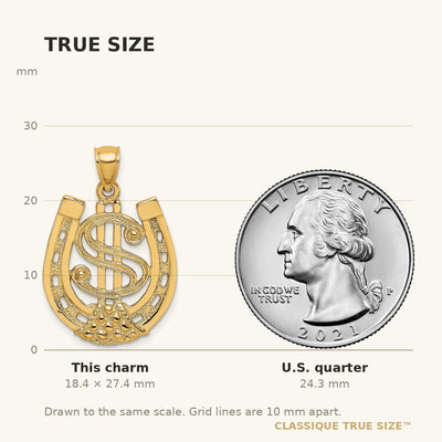 14K Dollar Sign In Horseshoe Charm