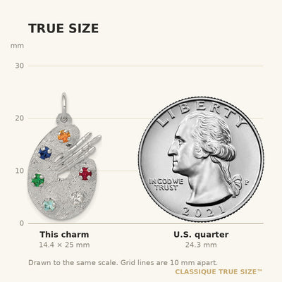 14K White Gold Artist Palette with CZ Stones Charm