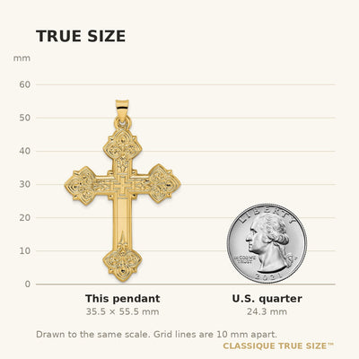 14K Polished Hollow Fancy Fleur de Lis Cross Pendant
