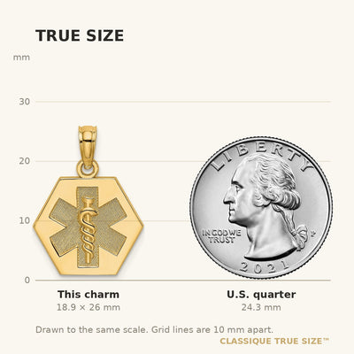 14K Star of Life Medical Charm with Textured Back