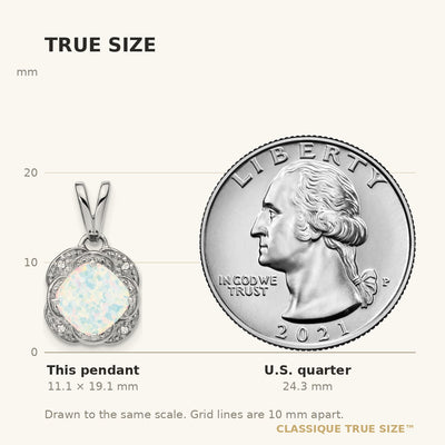 14K White Gold Cushion Created Opal and Diamond Pendant