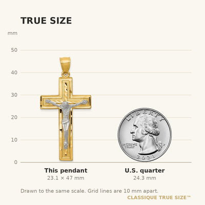 14K Two-tone Diamond-cut Latin Crucifix Pendant