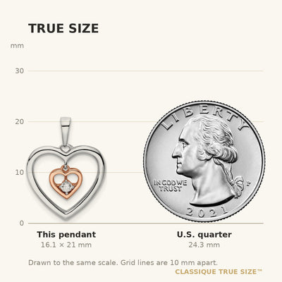 14K Two-tone White and Rose Double Heart Diamond Pendant