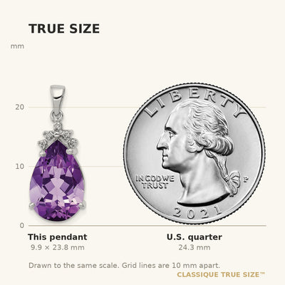 14K White Gold Pear 3.55 Amethyst & Diamond Pendant