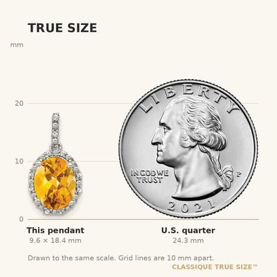 14K White Gold Oval Citrine and Diamond Halo Pendant