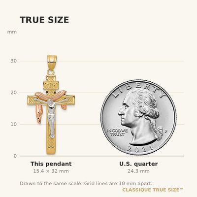 14K Tri-color Large Draped INRI Crucifix Pendant