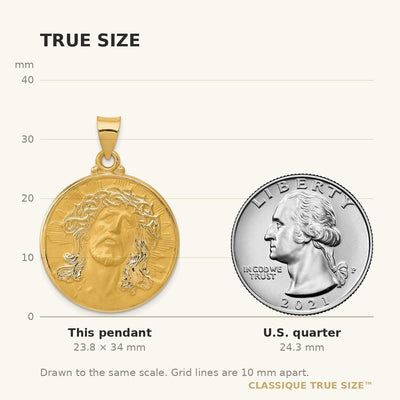14K Head of Christ Medal Hollow Round Pendant