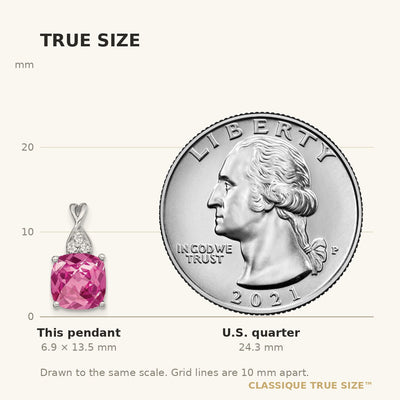 14K White Gold Checkerboard Created Pink Sapphire and Diamond Pendant