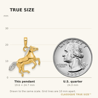 14K and White Rhodium D/C 3D Horse Pendant