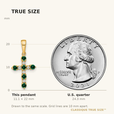 14K Lab Created Emerald and Diamond Cross Pendant
