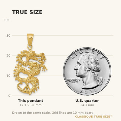 14K Solid 3-D Dragon Pendant