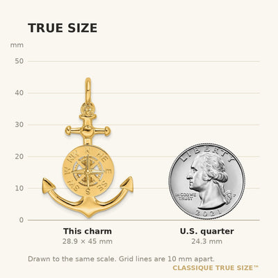 14K 3-D Small Anchor w/ Nautical Compass Charm