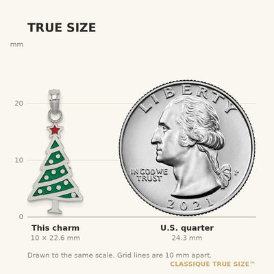14K White Gold Enamel Green Christmas Tree w/ Red Star Charm
