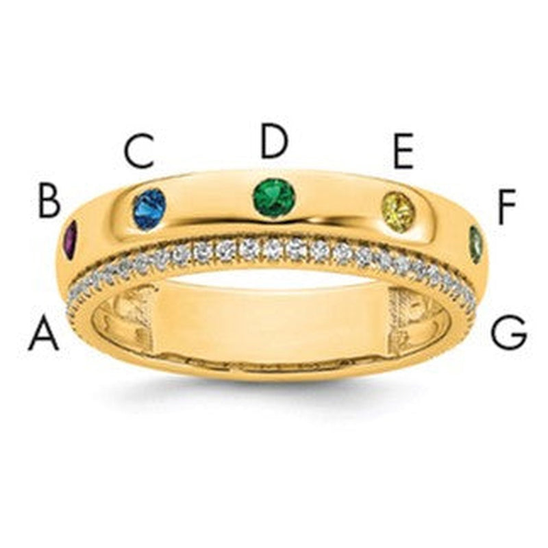 14K gold diamond birthstone ring, synthetic stone