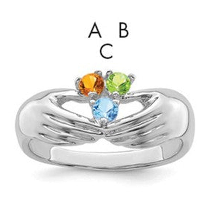 14K white gold family ring, synthetic stone