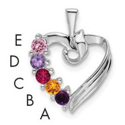 14K White Gold 5 Synthetic Stone Family Pendant, 19 x 13mm