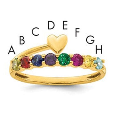 14K Heart with 8 Genuine Birthstone Mother's Ring