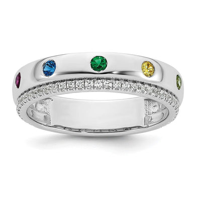 14K WG 7 Genuine Birthstone and Diamond Mother's Ring