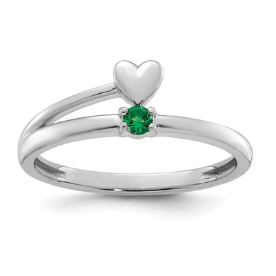 14K White Gold Heart with 1 Genuine Birthstone Mother's Ring