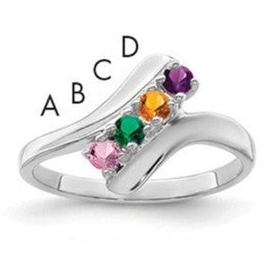 14K White Gold Polished 4-Stone Mothers Ring Mounting