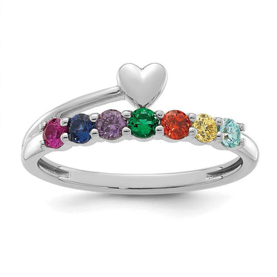 14K White Gold Heart with 7 Genuine Birthstone Mother's Ring