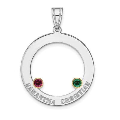 SS/Rhod-plated 2 Birthstone Circle with 14K Bezel Family Pendant
