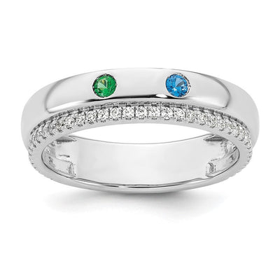 14K White Gold 2 Genuine Birthstone and Diamond Mother's Ring