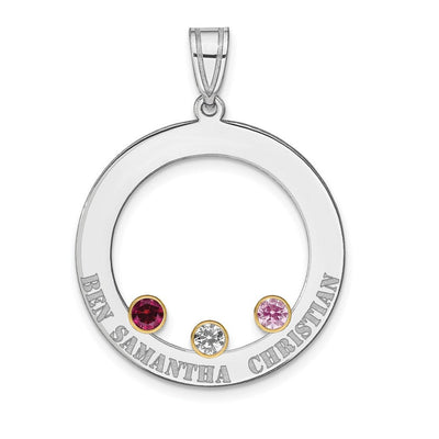 SS/Rhod-plated 3 Birthstone Circle with 14K Bezel Family Pendant