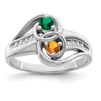 Sterling Silver Rhodium-plated Sythetic Stone & Diamond Couple Ring
