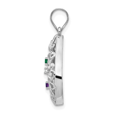 14K White Gold 3 Birthstone Tree of Life Tear Drop Pendant