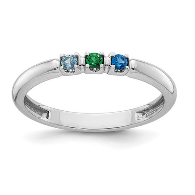 14K White Gold Genuine 3 Birthstone Mother's Ring